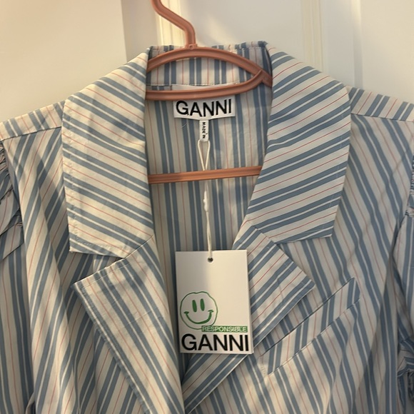 GANNI Striped belted organic cotton-poplin wrap midi dress size EU 32, US 2 - Picture 9 of 11